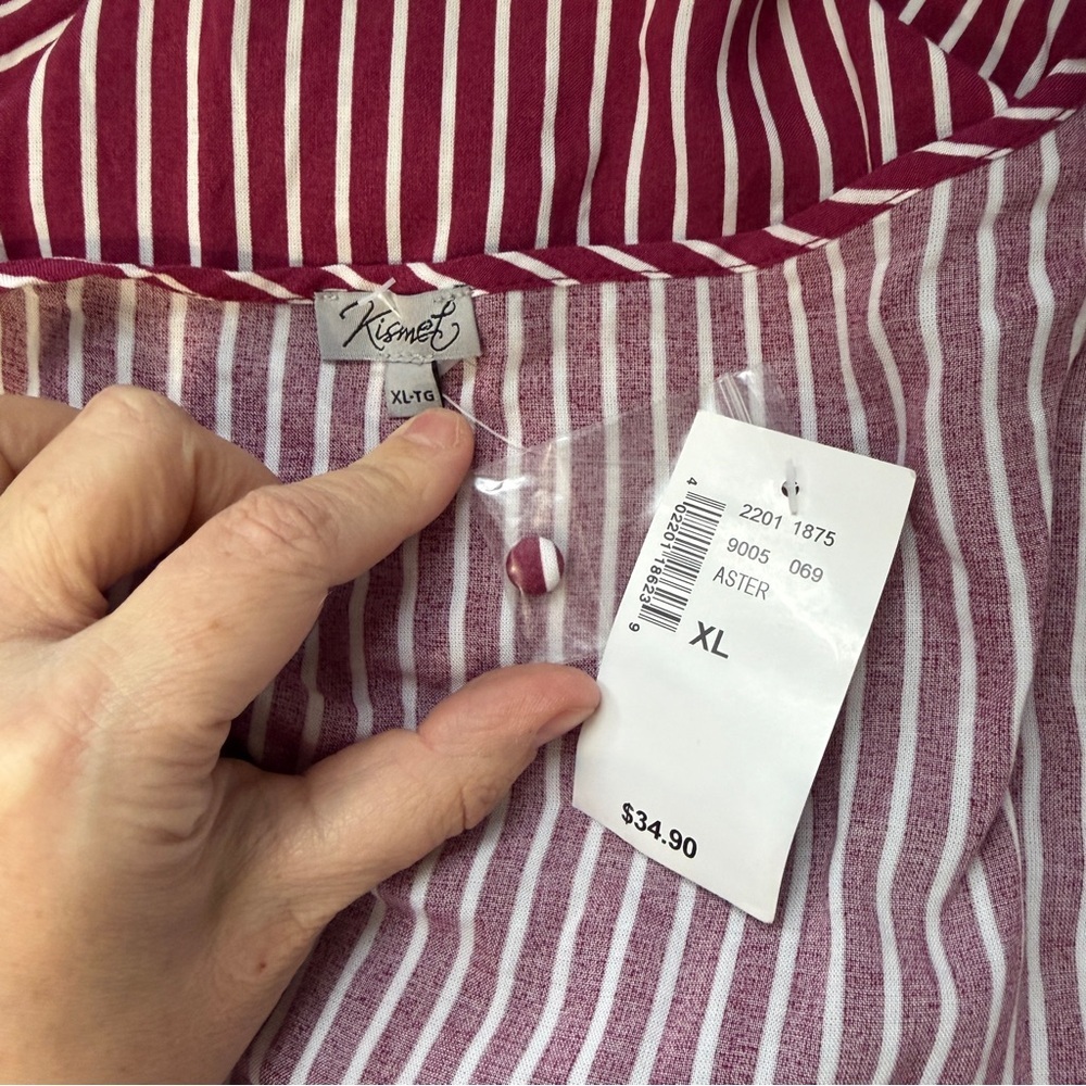 Kismet Womens Striped Sleeveless Button Top Size XL Red V Neck Layers Casual NWT - Picture 2 of 7